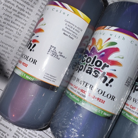 Color Splash! Liquid Watercolor Paint 6 Vivid Colors, 8-Oz Flip-Top Bottles Seal - Picture 7 of 7